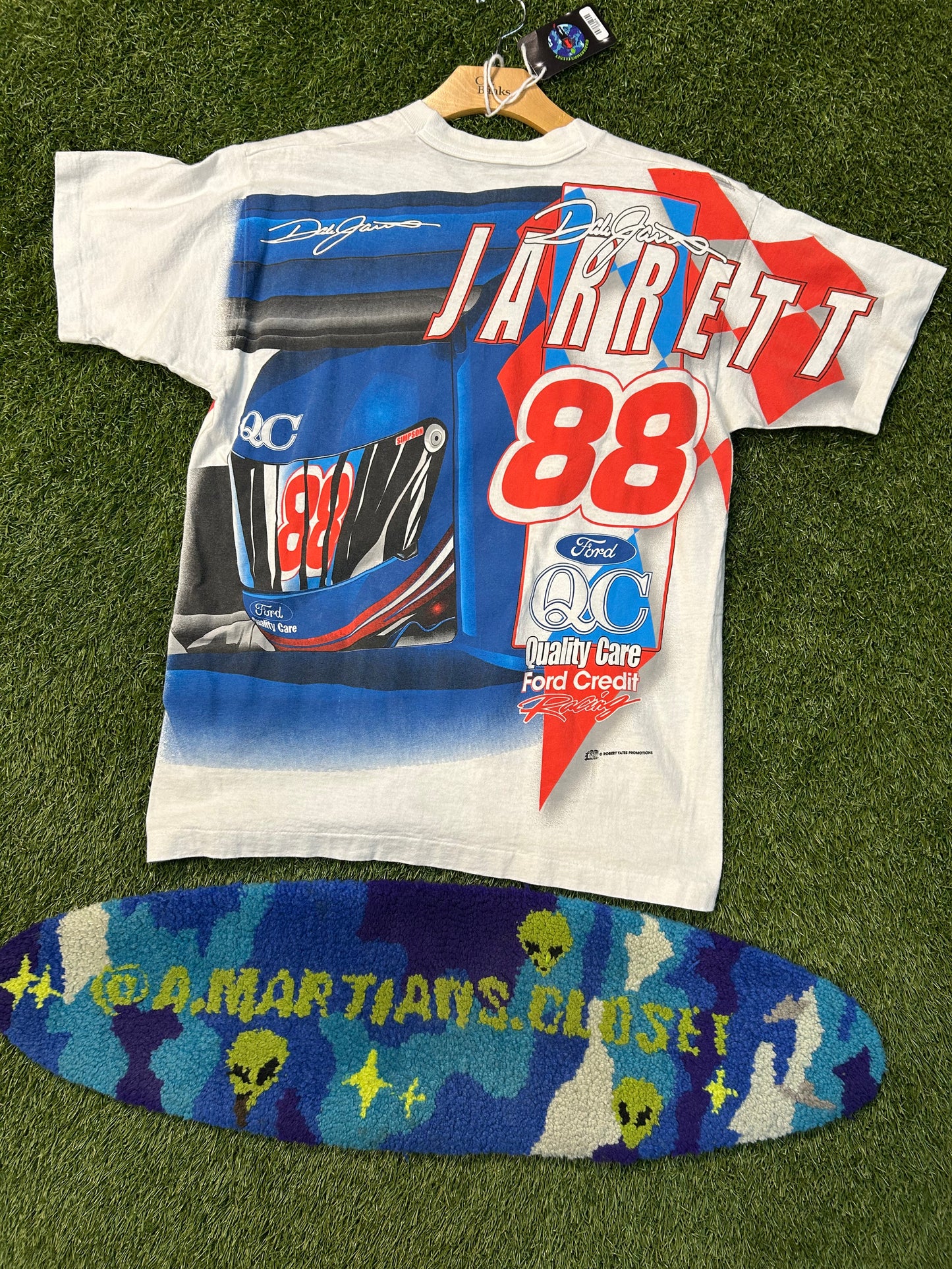Vintage 90s Dale Jarret Quality Care Race Team NASCAR AOP Tee