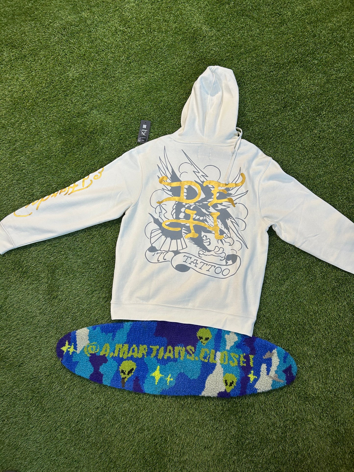 Ed Hardy Piecred Hearts And True Love Ivory Hoodie