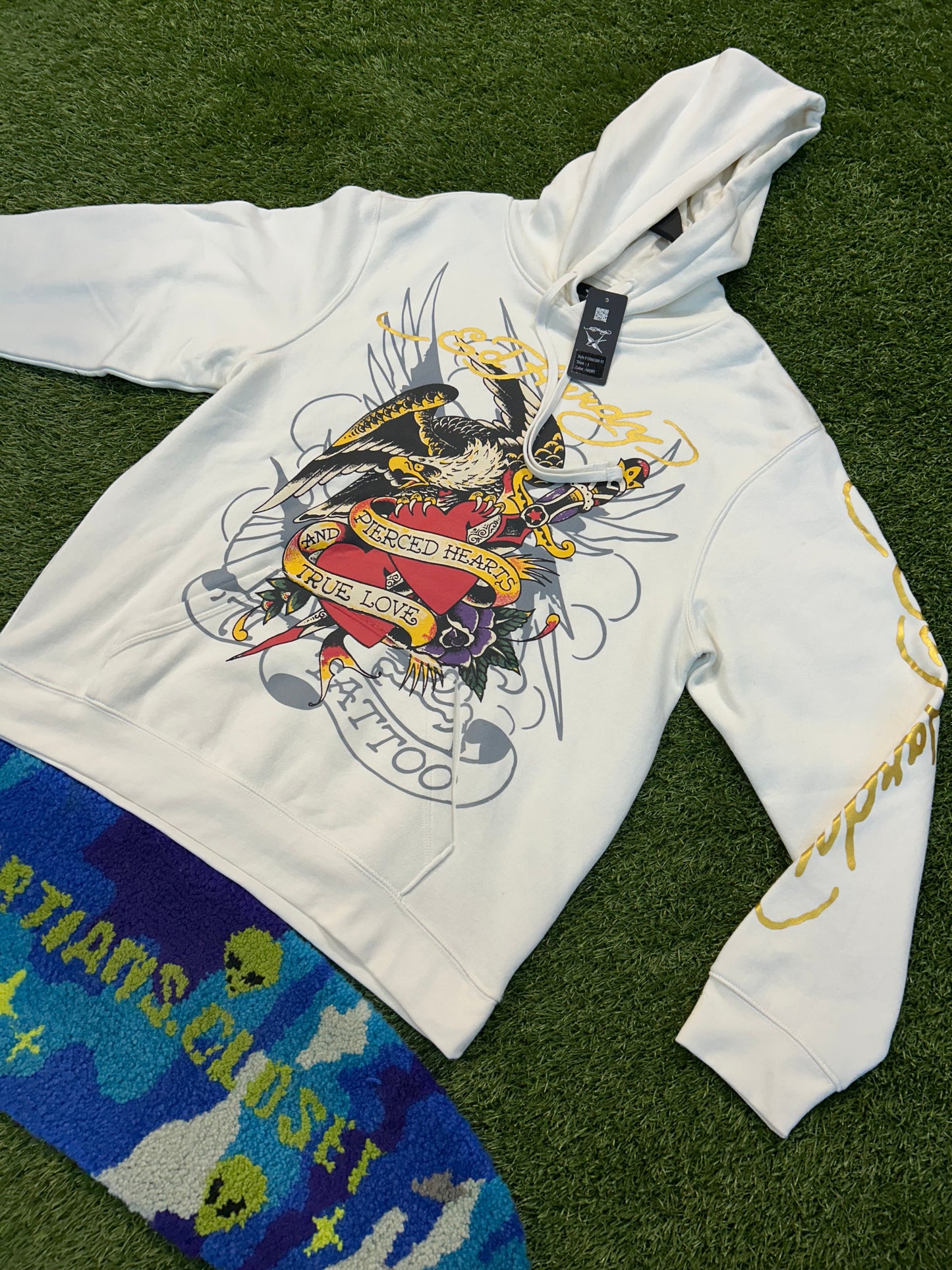 Ed Hardy Piecred Hearts And True Love Ivory Hoodie