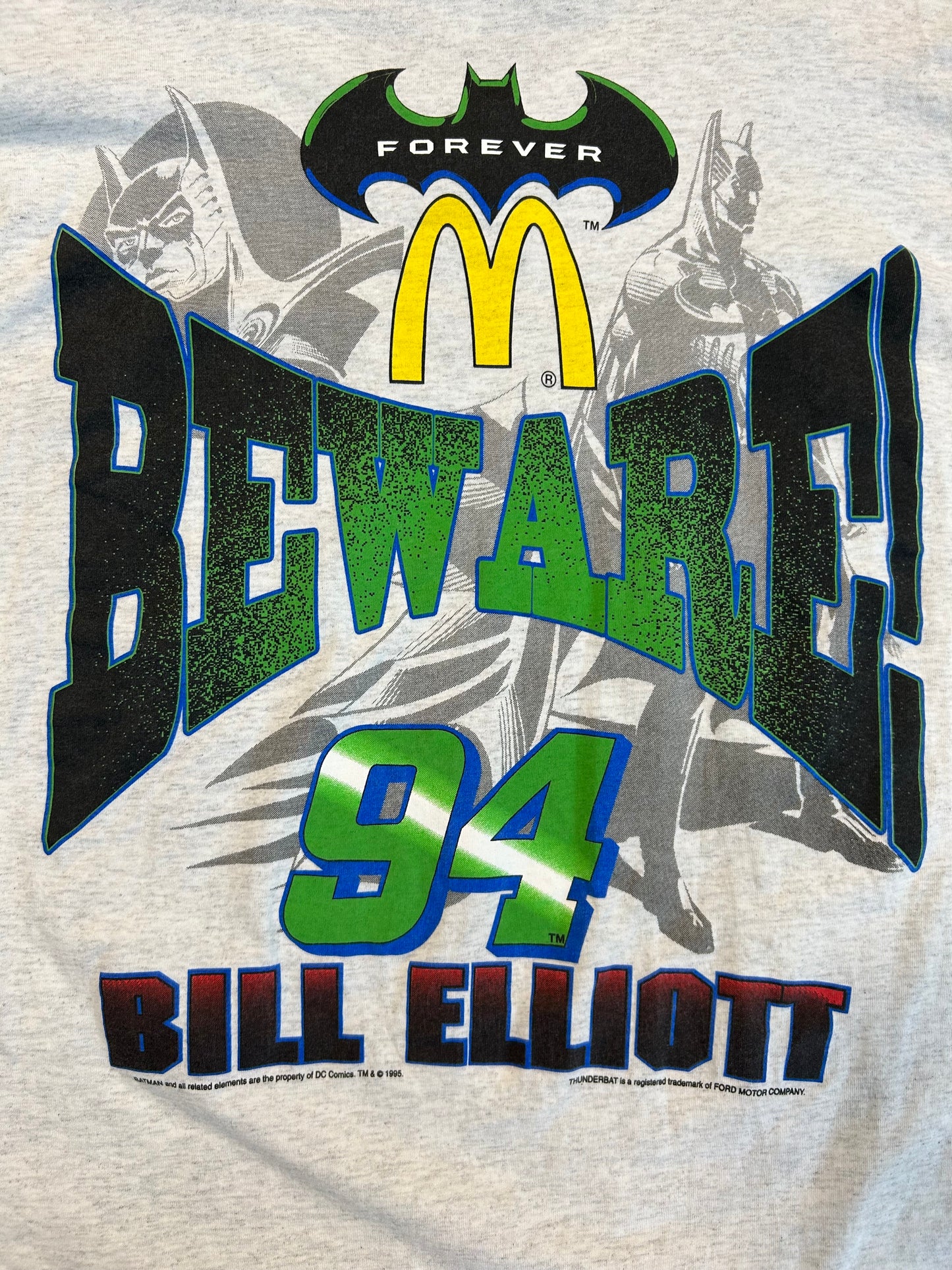Vintage 1995 Bill Elliot Beware #94 X Batman Forever NASCAR Tee
