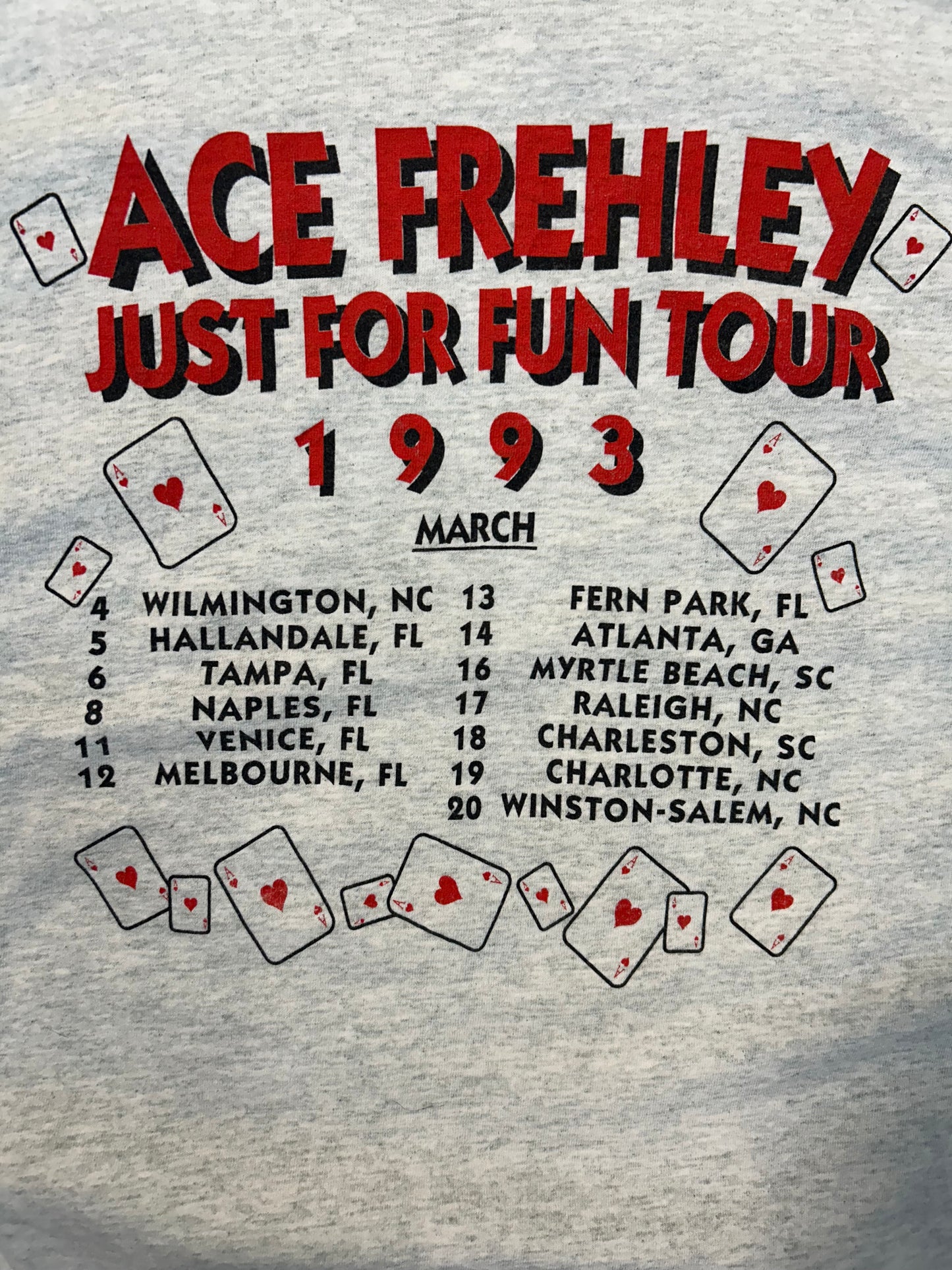 Vintage 1993 Ace Freshley Just 4 Fun Tour Tee