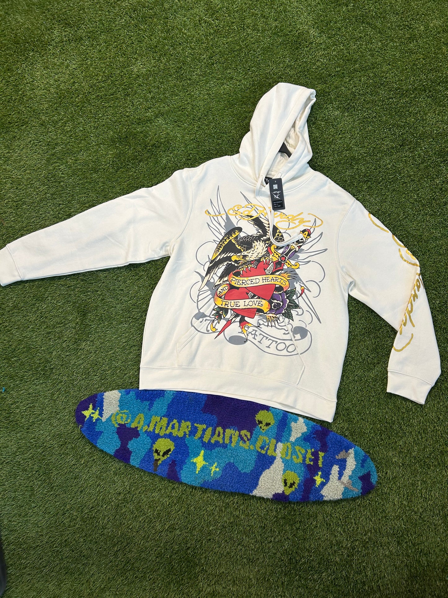 Ed Hardy Piecred Hearts And True Love Ivory Hoodie