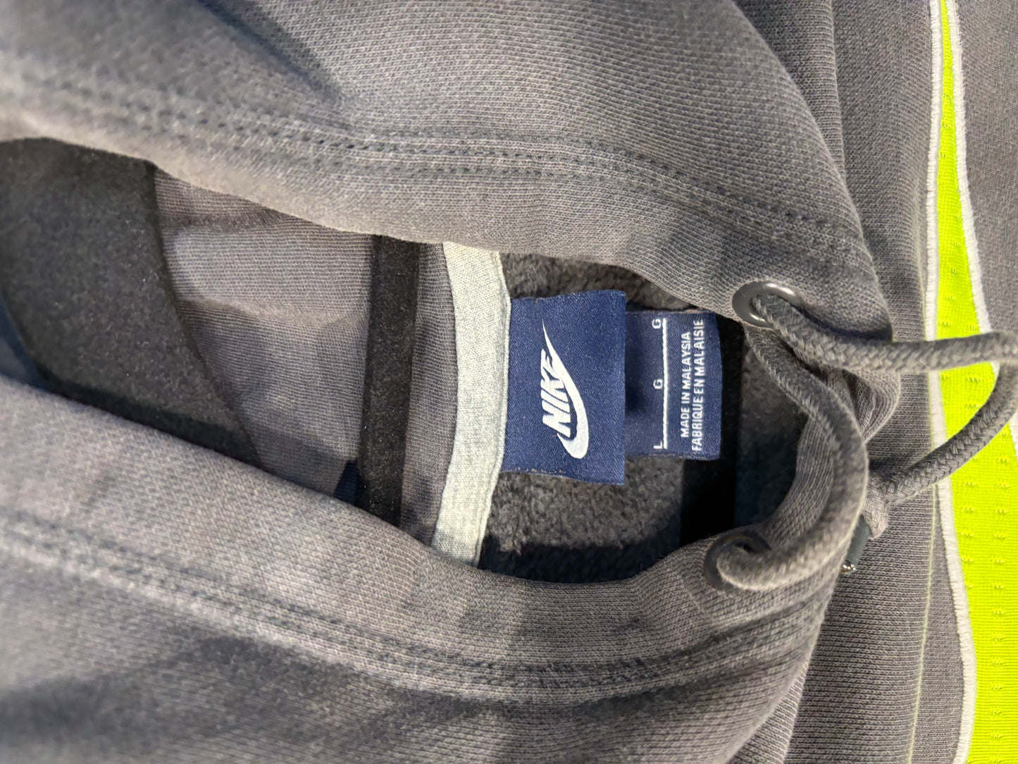 Dark Grey Nike Sweater with Large Lime Green Center Swoosh Size Large