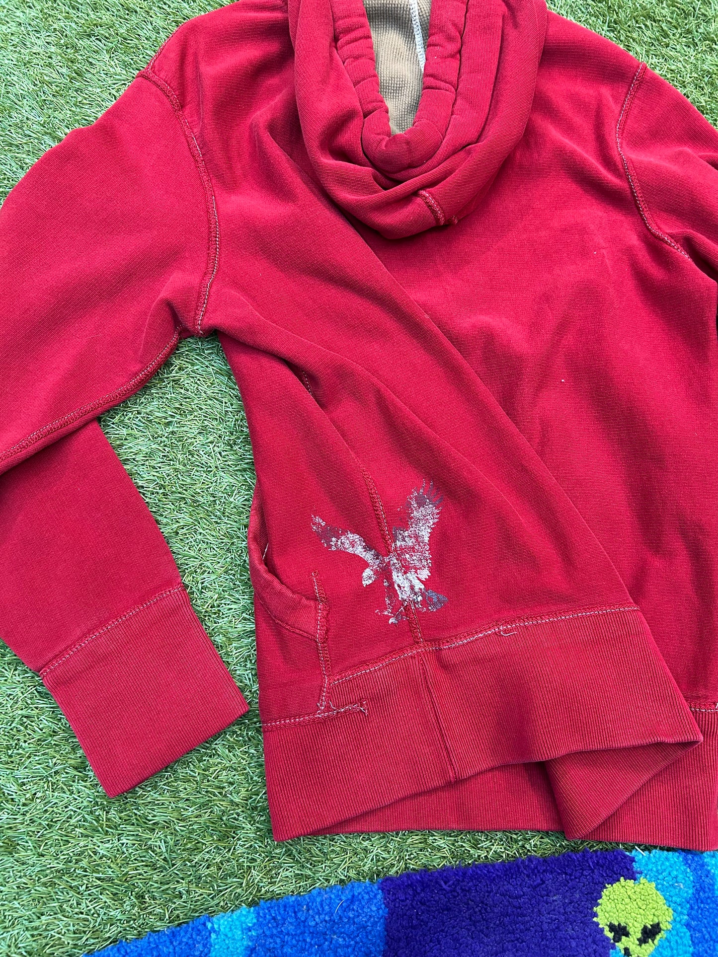 Y2K American Eagle Red Distressed Logo Hoodie