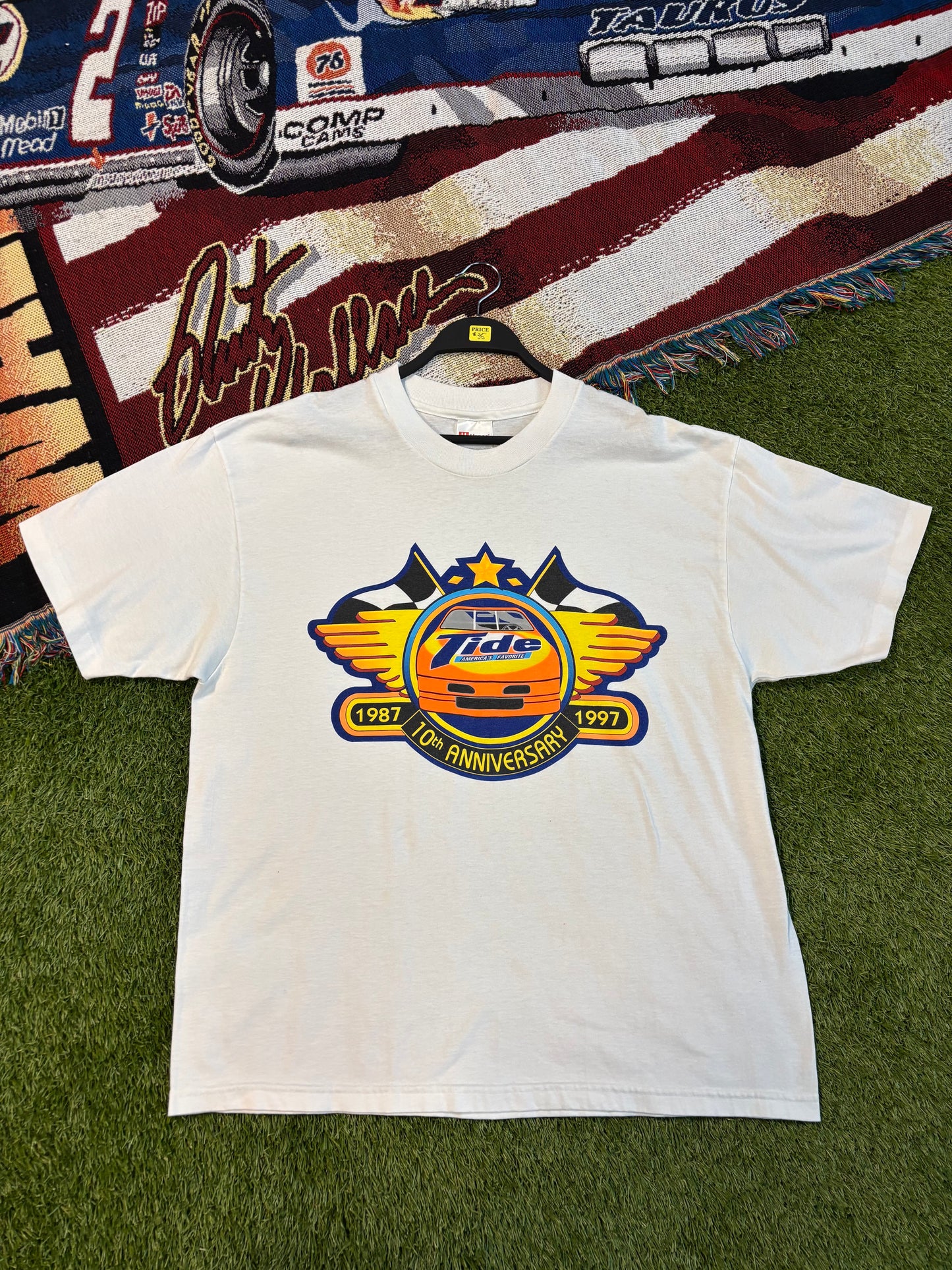 1997 Single stitch 10th Anniversary Tide NASCAR T-Shirt Size XL Hanes Heavyweight 50/50 tag