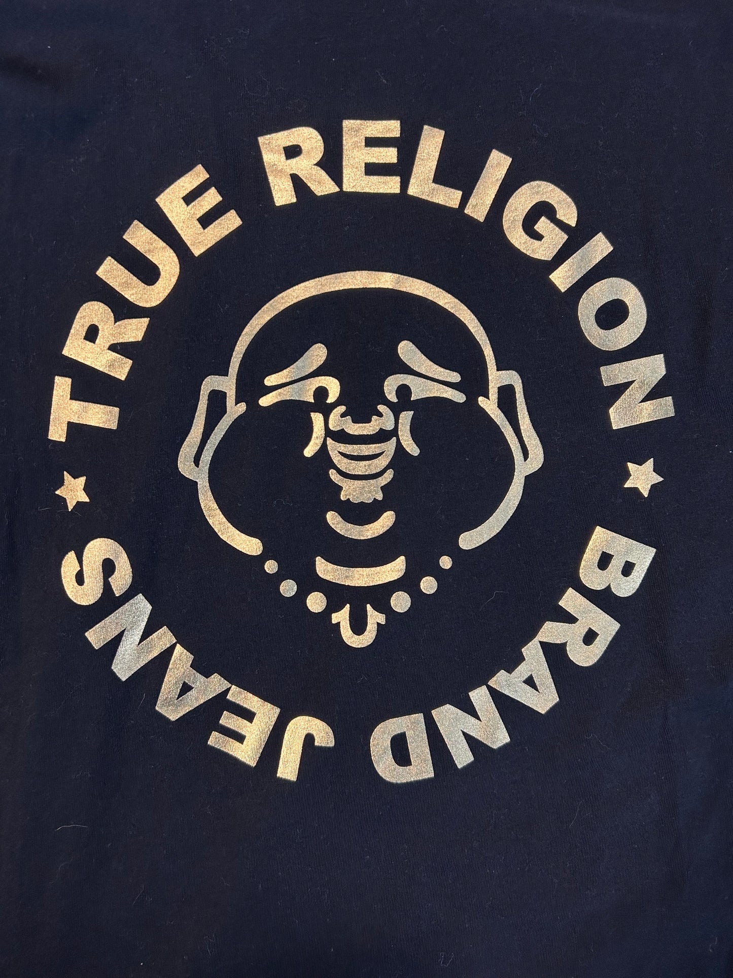 Jet Black Stamp Foil True Religion T shirt Size Medium