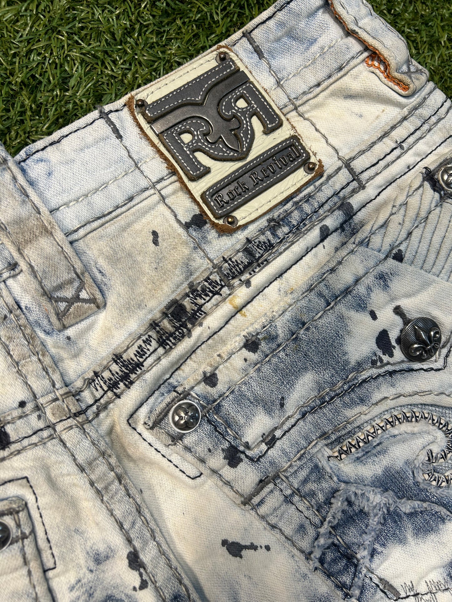 Vintage Distressed Denim Rock Revival Acid Wash Jeans