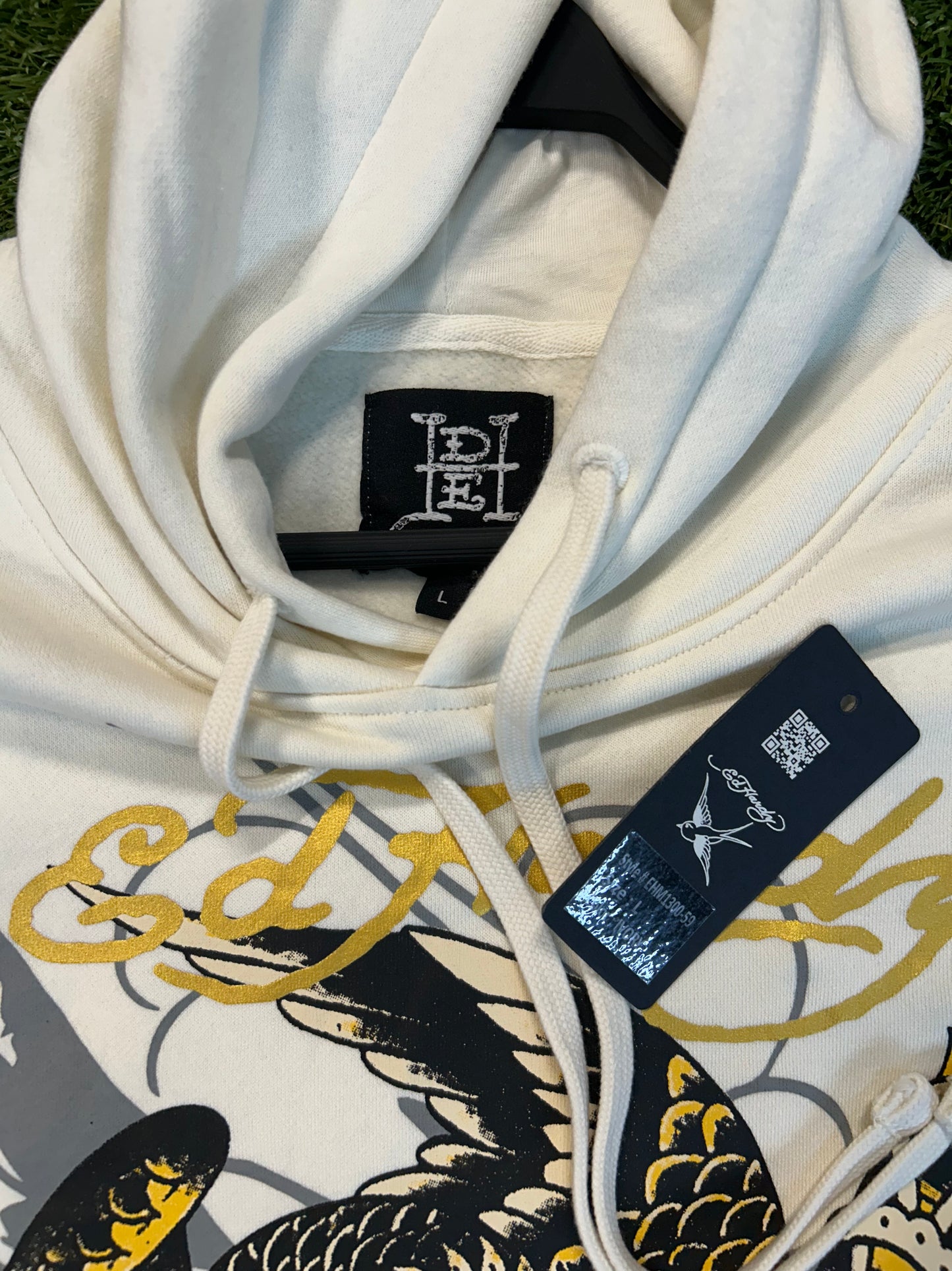 Ed Hardy Piecred Hearts And True Love Ivory Hoodie