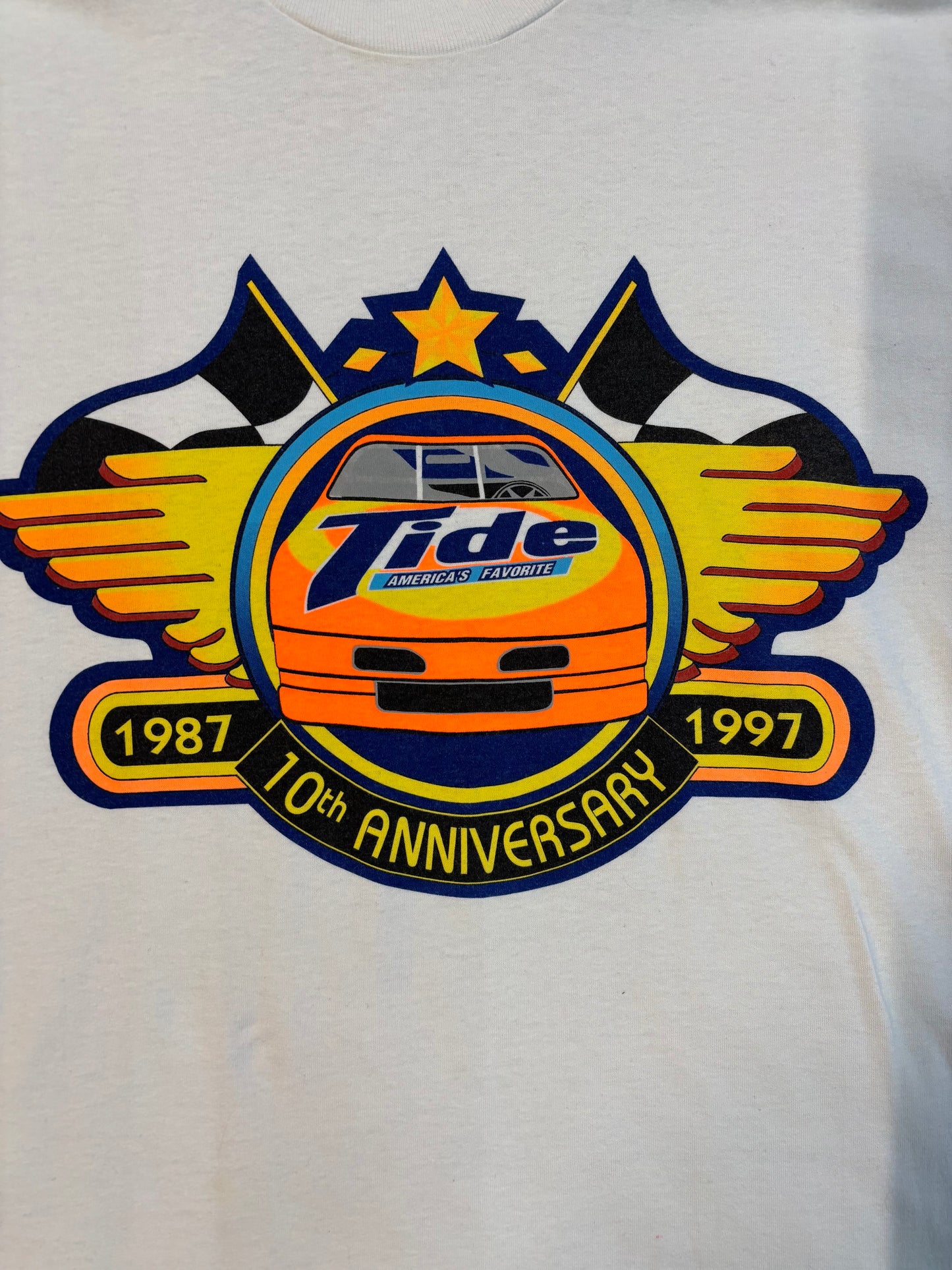 1997 Single stitch 10th Anniversary Tide NASCAR T-Shirt Size XL Hanes Heavyweight 50/50 tag
