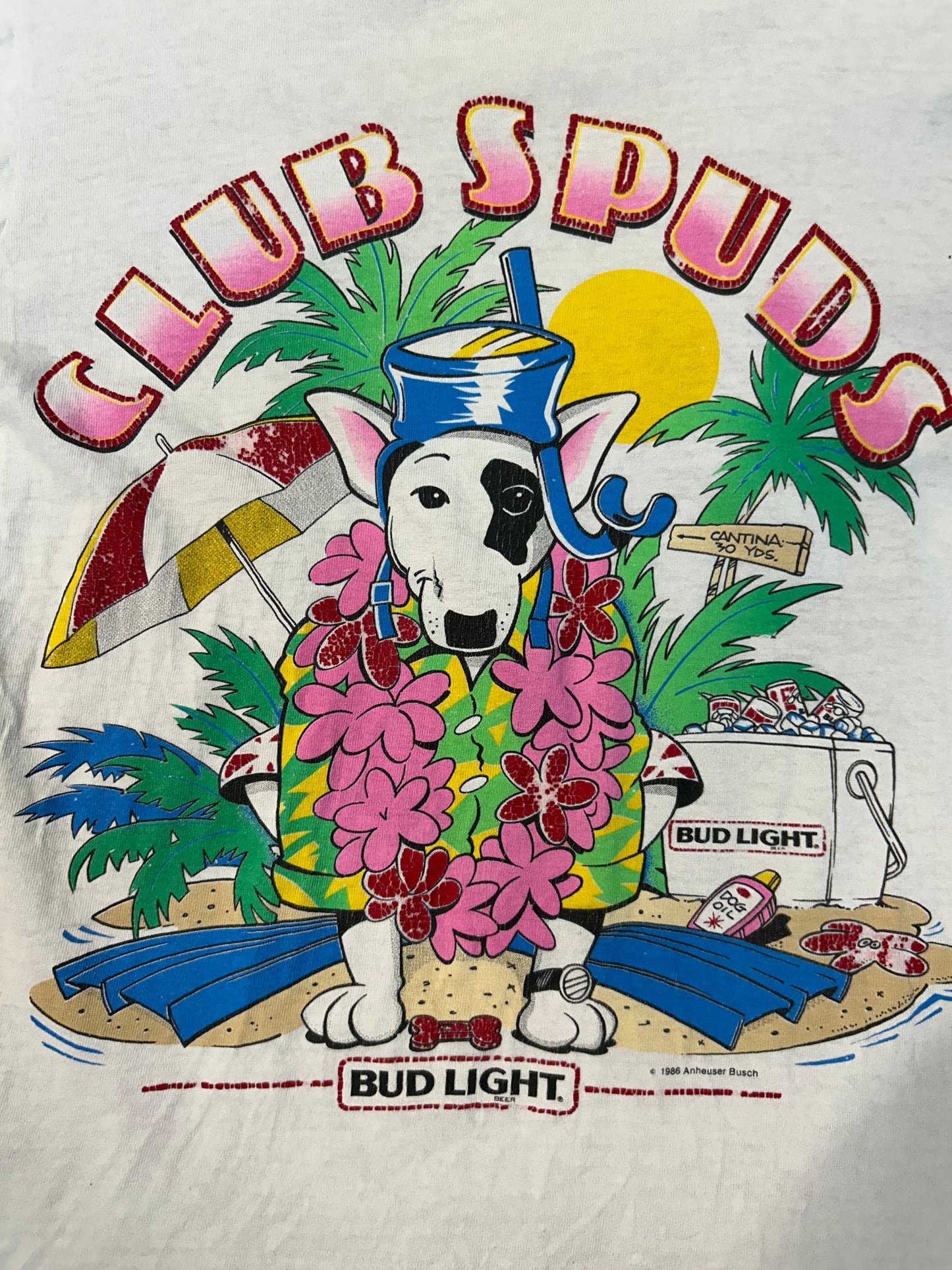 Vintage 1986 Club Spuds Budlight Beer Tee