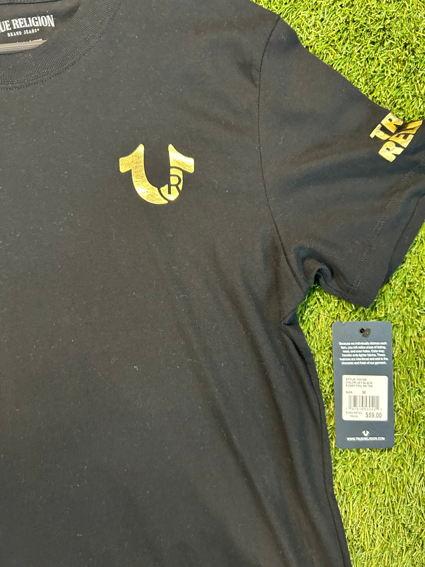 Jet Black Stamp Foil True Religion T shirt Size Medium