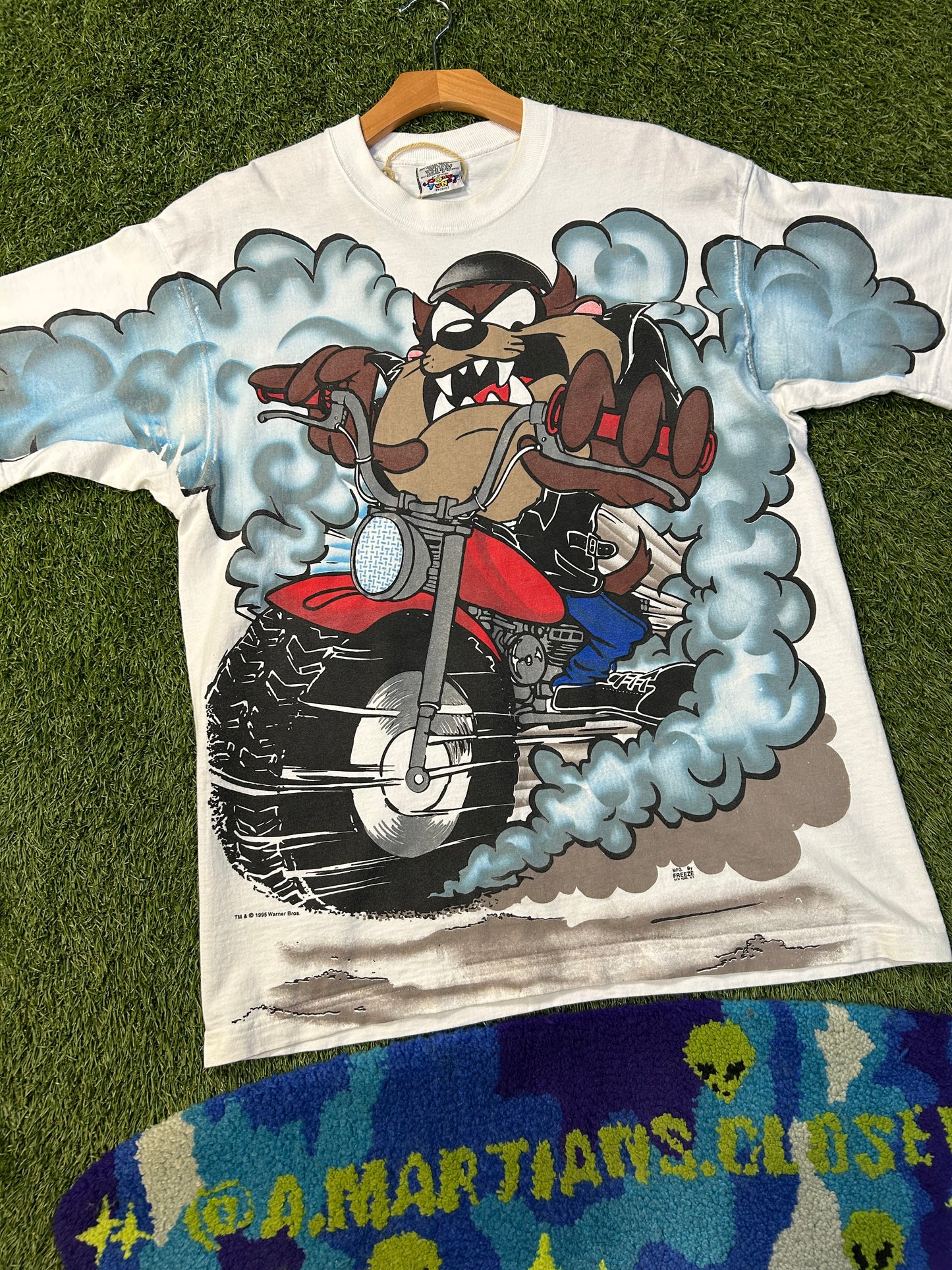 Vintage 1995 Tasmania Devil Motorcycle Fast Track AOP Front Tee