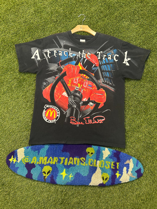 Vintage 1998 Bill Elliot Attack The Track AOP NASCAR Tee