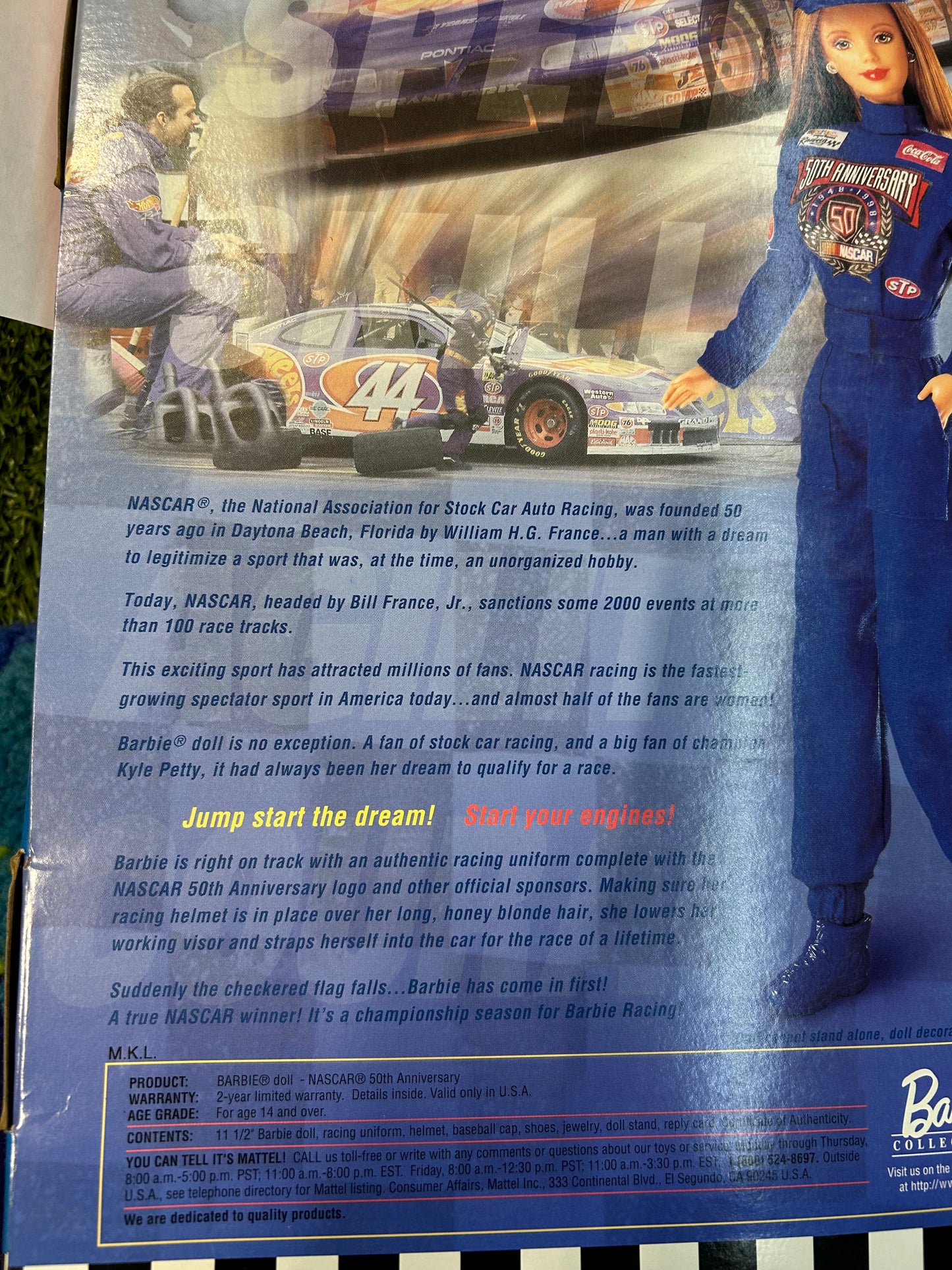 Vintage 1998 Collectable Barbie X NASCAR Hot Wheels 50th Anniversary