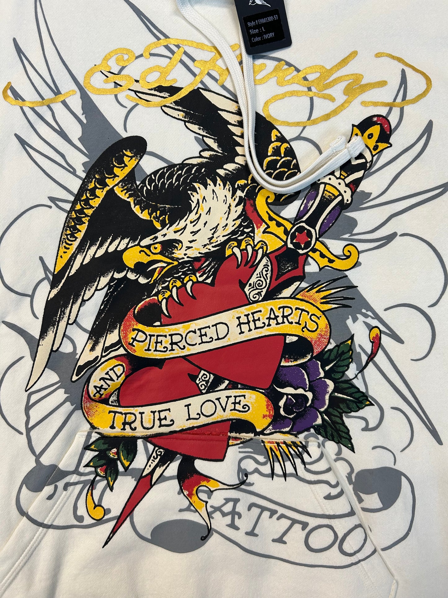 Ed Hardy Piecred Hearts And True Love Ivory Hoodie