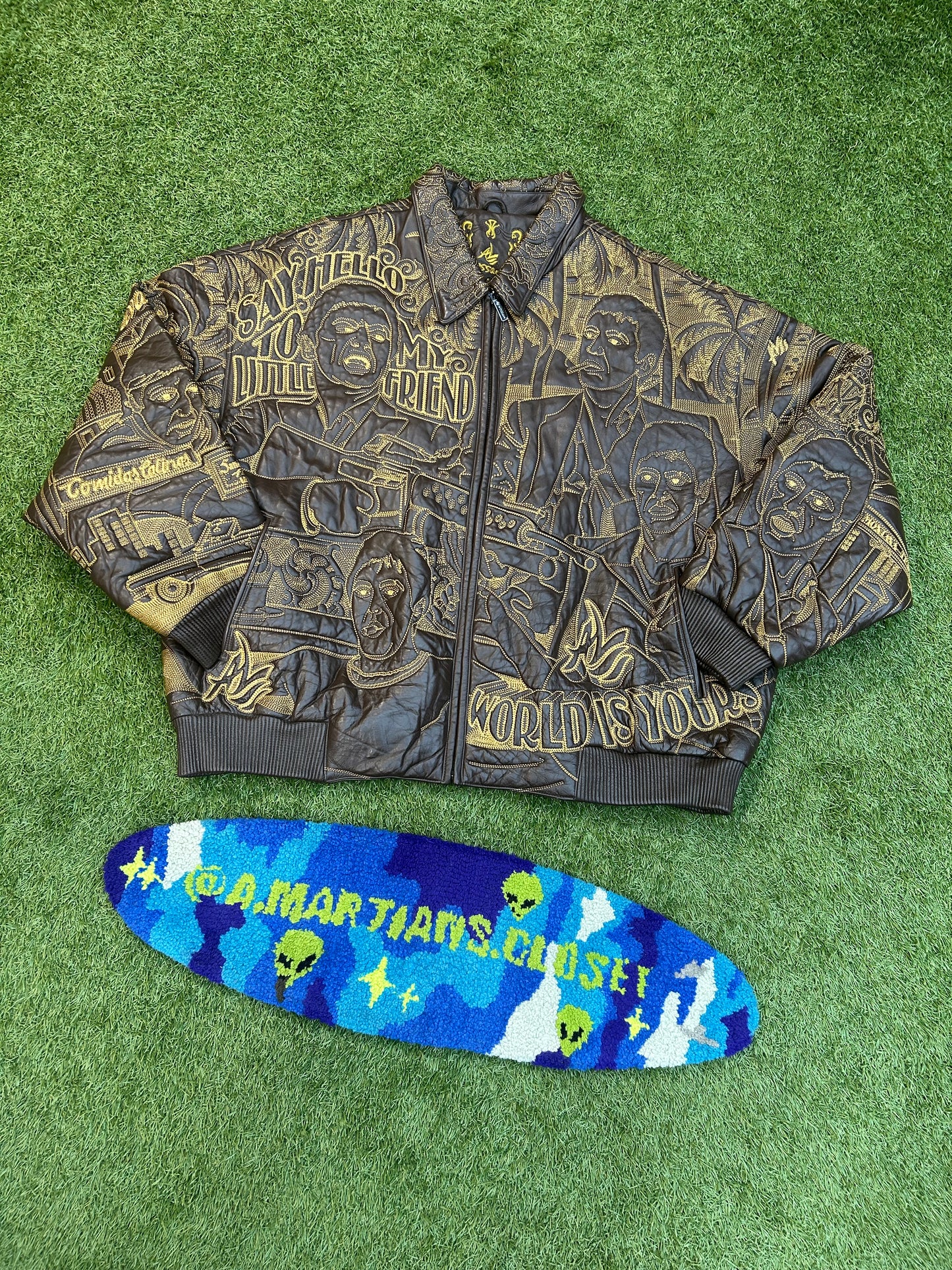 Vintage Al Wissam Scarface Brown Leather Embroidered Heavy Jacket