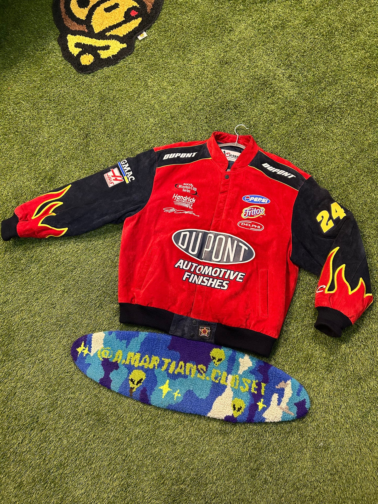 Vintage Jeff Gordon #24 DuPont Automotive Suede Flames NASCAR Heavy Jacket