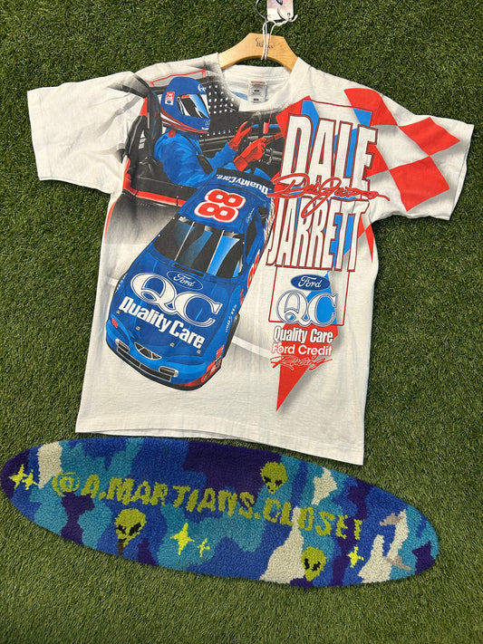 Vintage 90s Dale Jarret Quality Care Race Team NASCAR AOP Tee