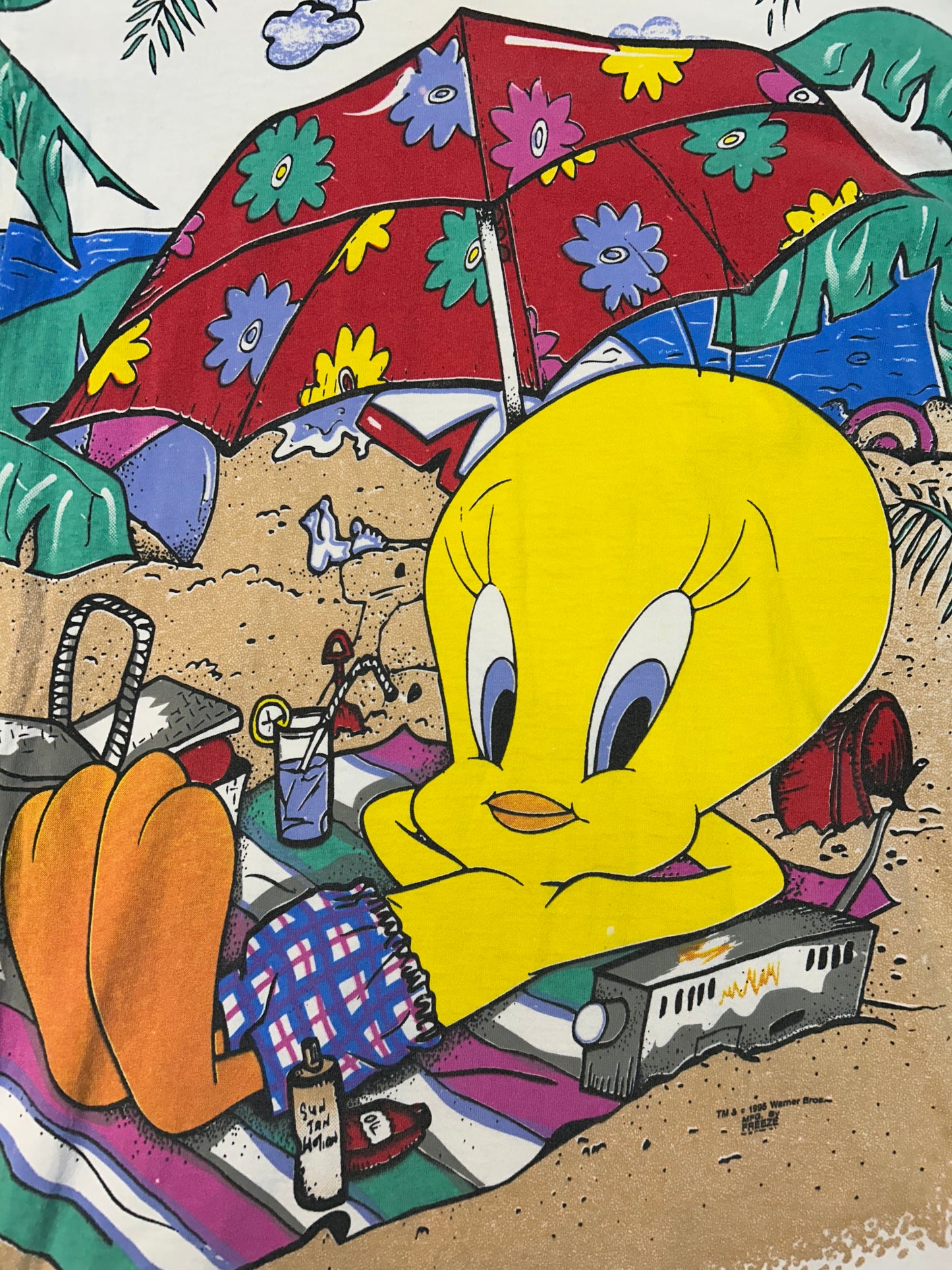 Vintage 1995 Warner Bros Tweety Bird Sunshine Delight AOP Tee