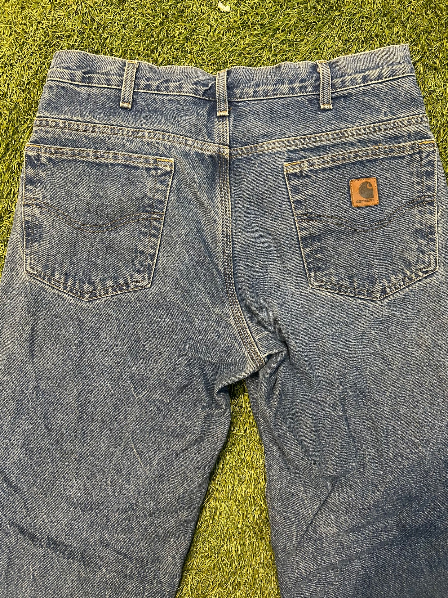 Vintage Carhartt B172 DST Flannel Lined Lighter Blue Wash Jeans