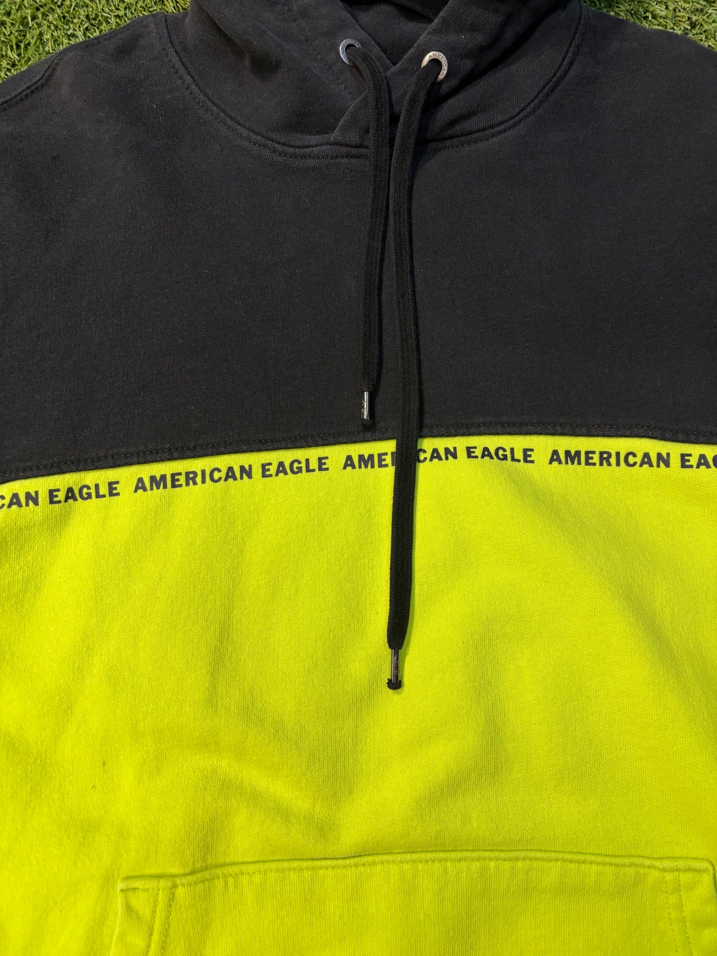 Black and Lime Green American Eagle Hoodie Size XL