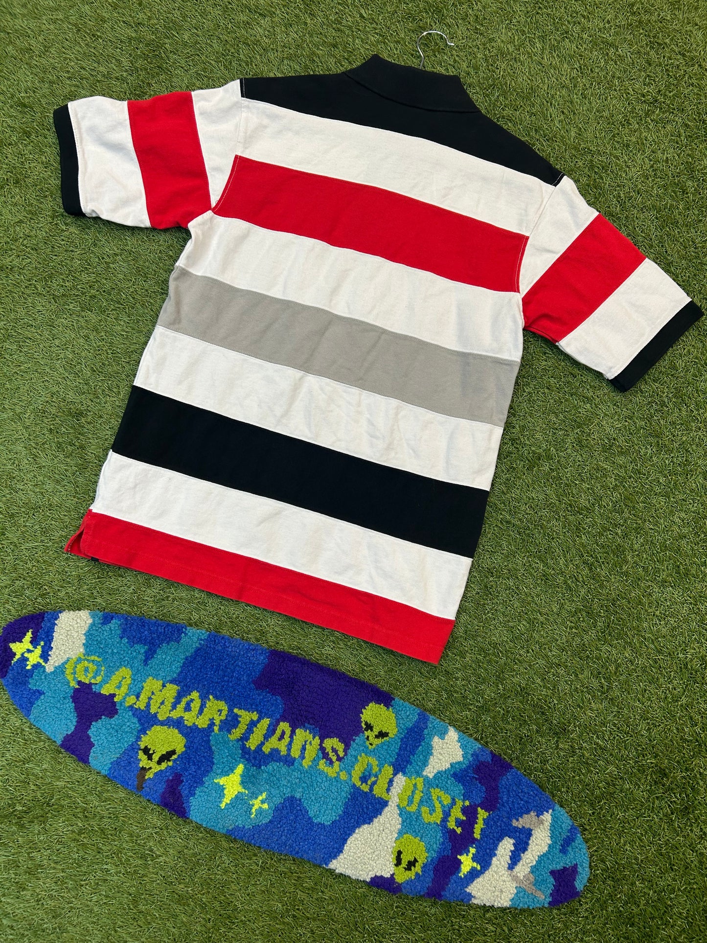 Y2K South Pole Red Black White Stripe Collard Shirt