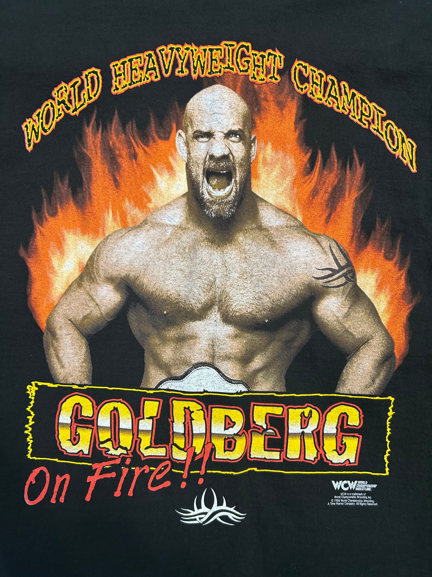 Vintage 1998 World Heavyweight Champion Goldberg ON FIRE V-Neck Tee