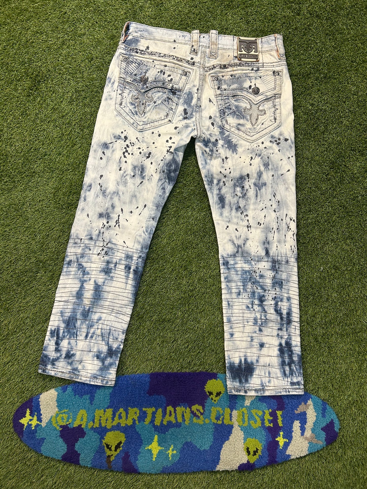 Vintage Distressed Denim Rock Revival Acid Wash Jeans