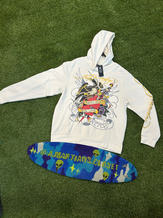 Ed Hardy Piecred Hearts And True Love Ivory Hoodie