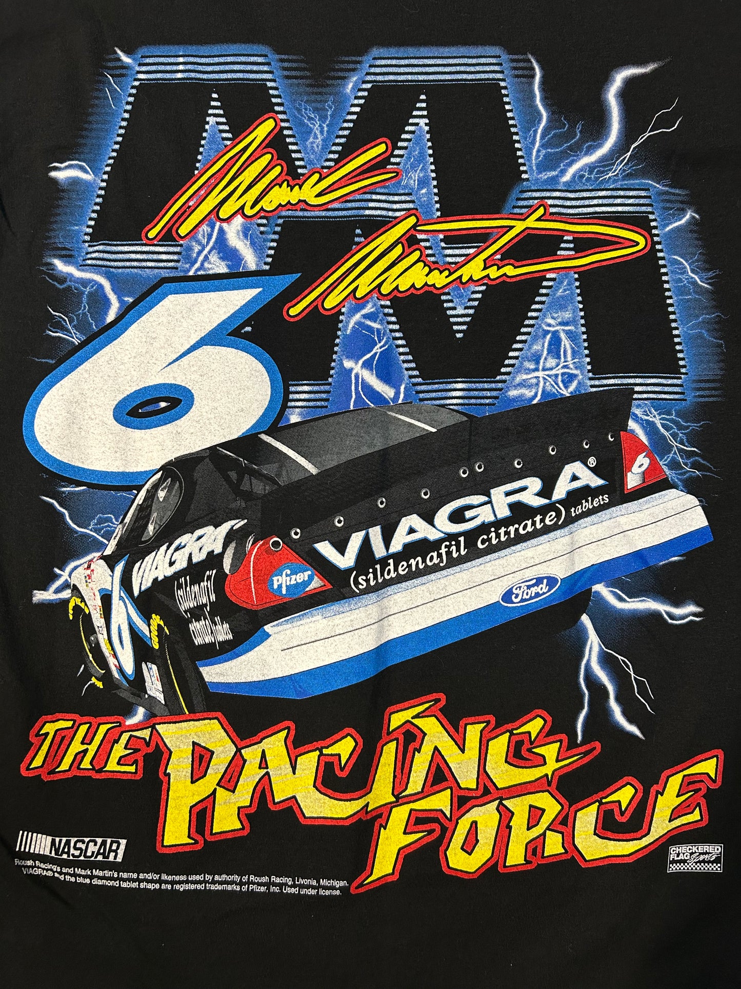 Vintage 90s Mark Martin Viagra #6 NASCAR Front and Back Hit Tee