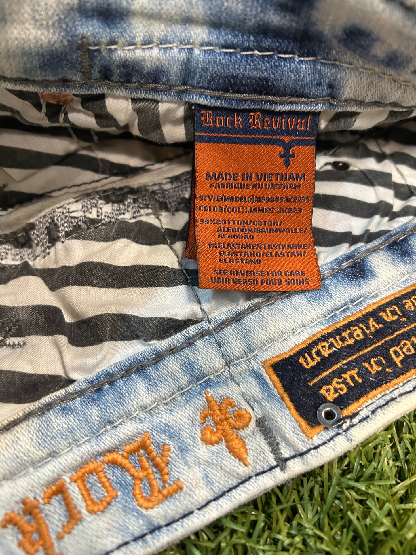 Vintage Distressed Denim Rock Revival Acid Wash Jeans