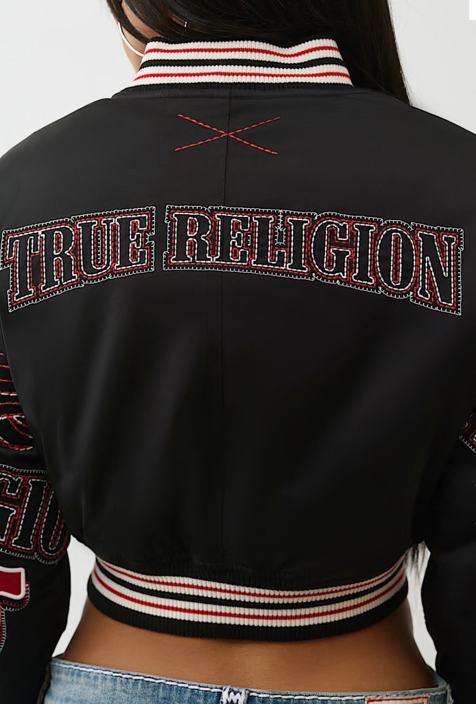 True Religion Women’s Embroidered Cropped Bomber Jacket