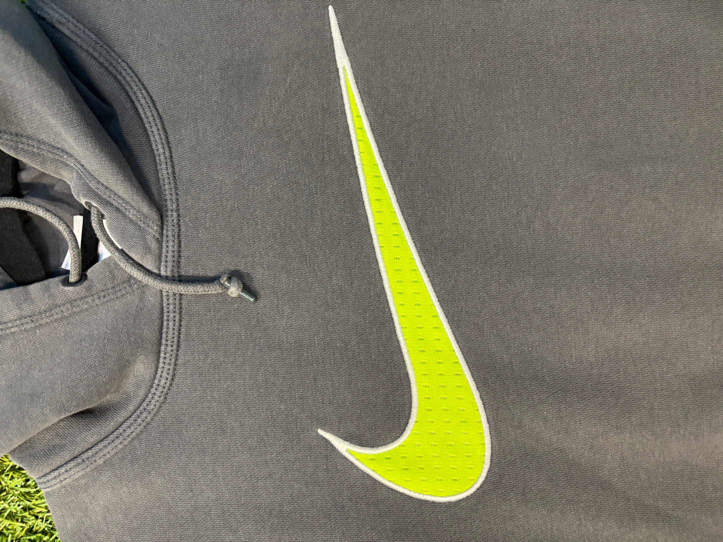 Dark Grey Nike Sweater with Large Lime Green Center Swoosh Size Large