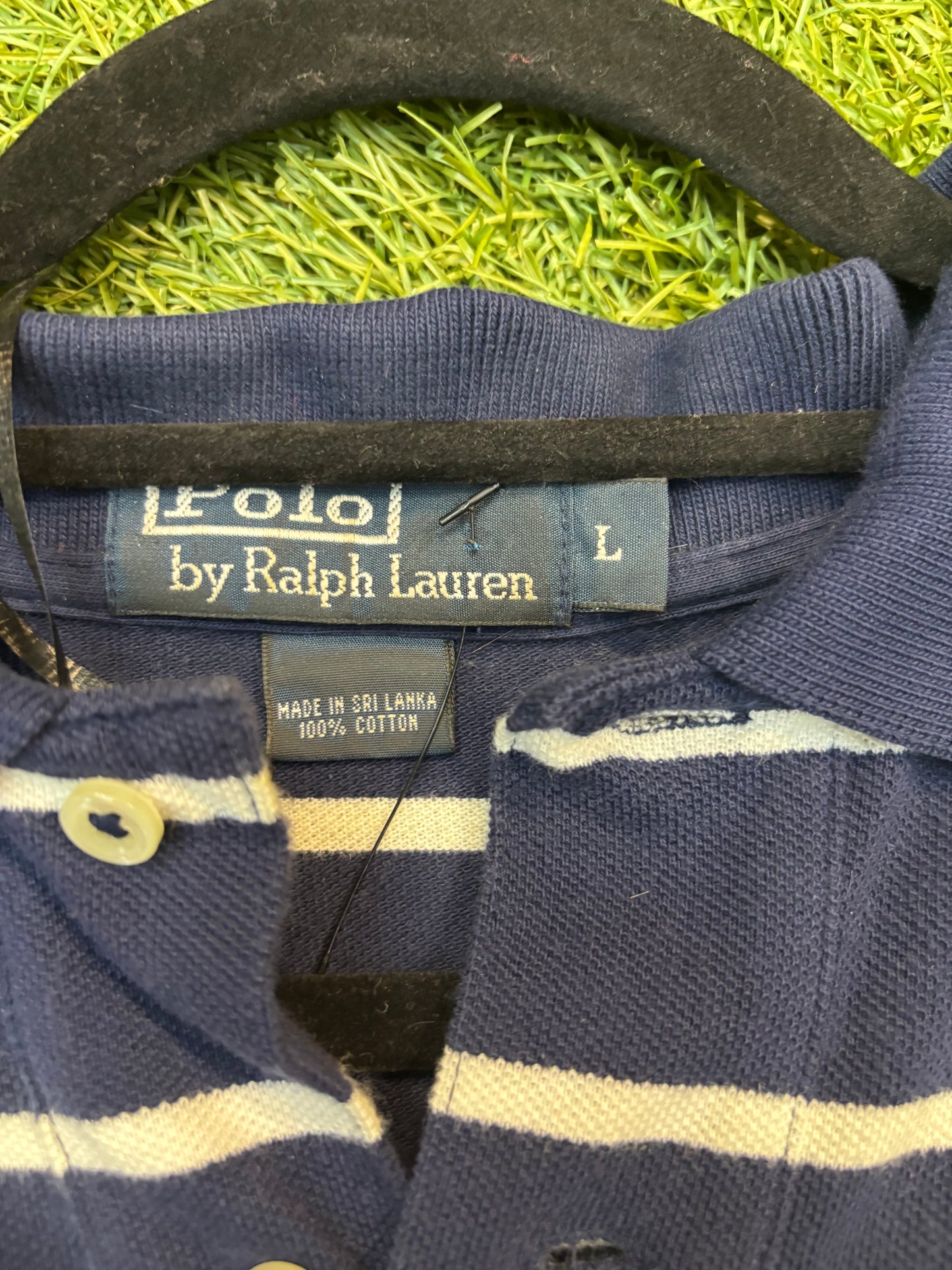 Vintage Polo Ralph Lauren navy blue and white striped polo Tee