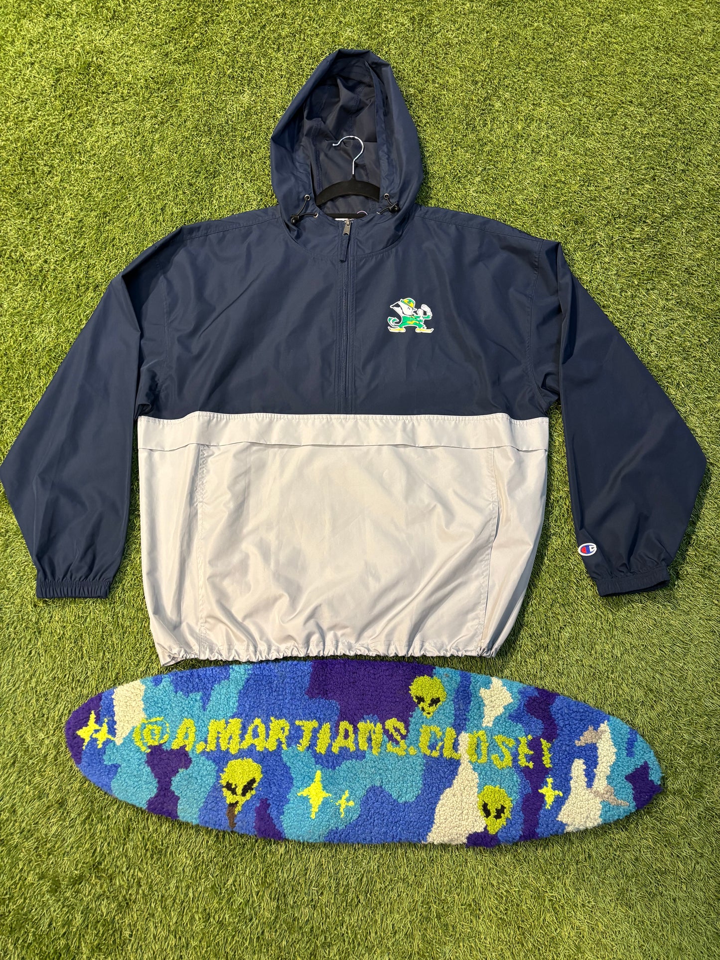 Navy Blue and Grey Notre Dame Champion Half Zip Champion Wind Breaker Size 2XL