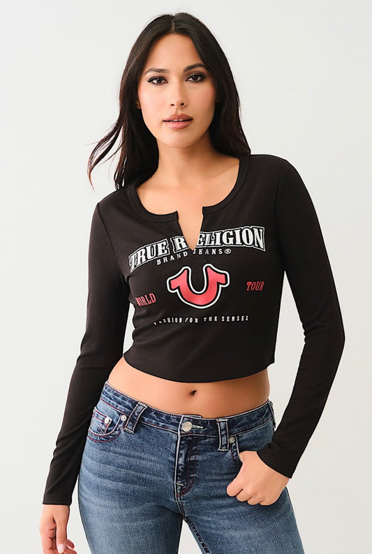 True Religion Women’s L/Sleeve V Notch Tee