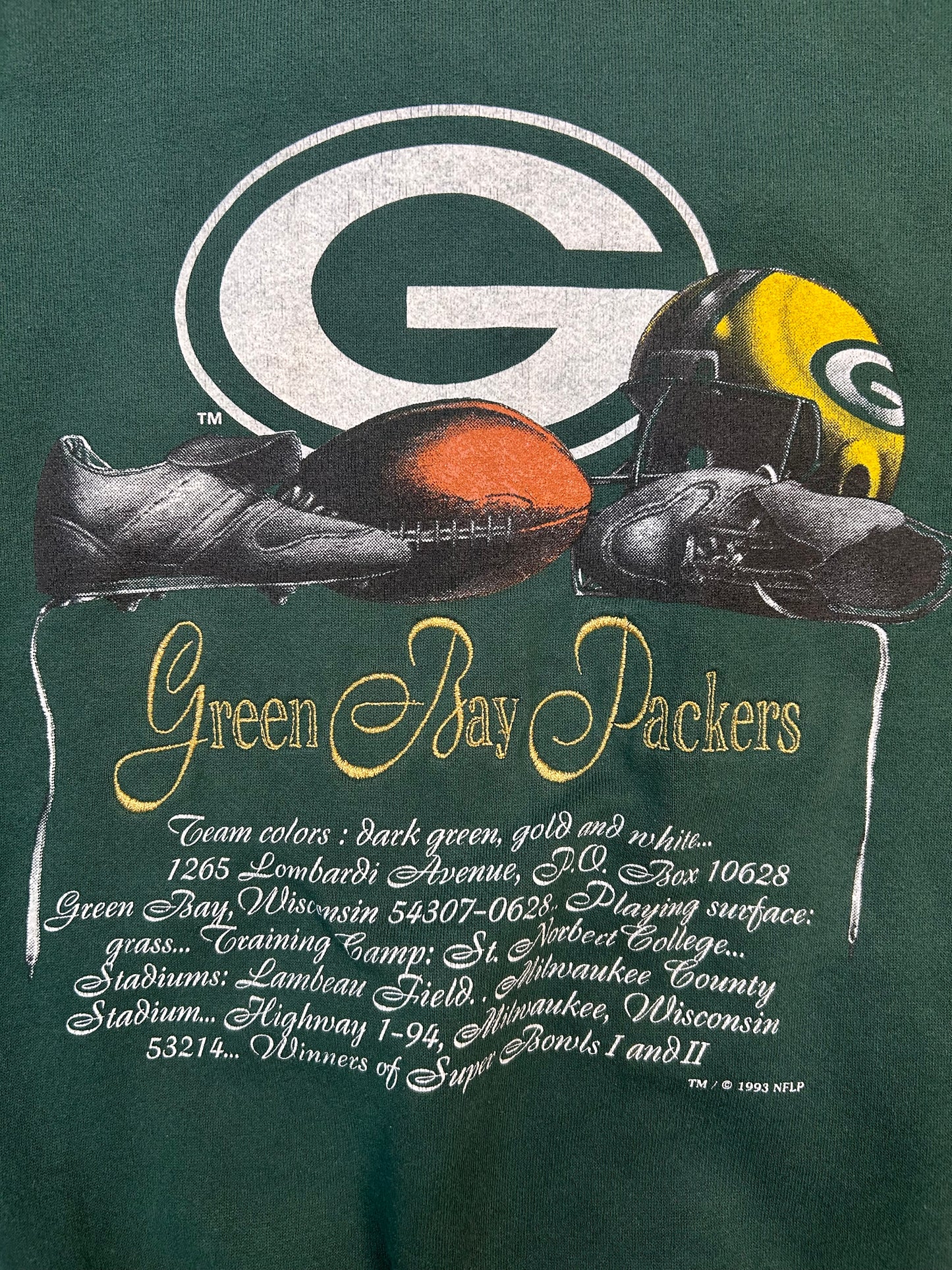 Vintage 1993 Green Bay Packers Team Information Crewneck