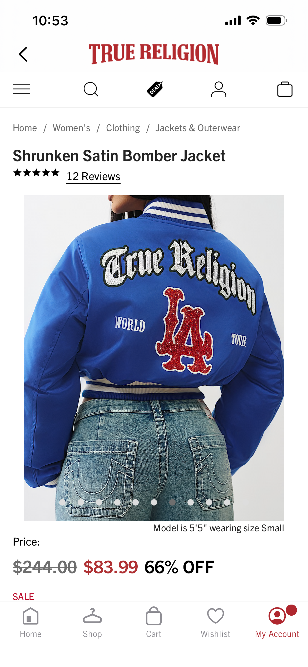 True Religion Shrunken Satun Bomber Jacket