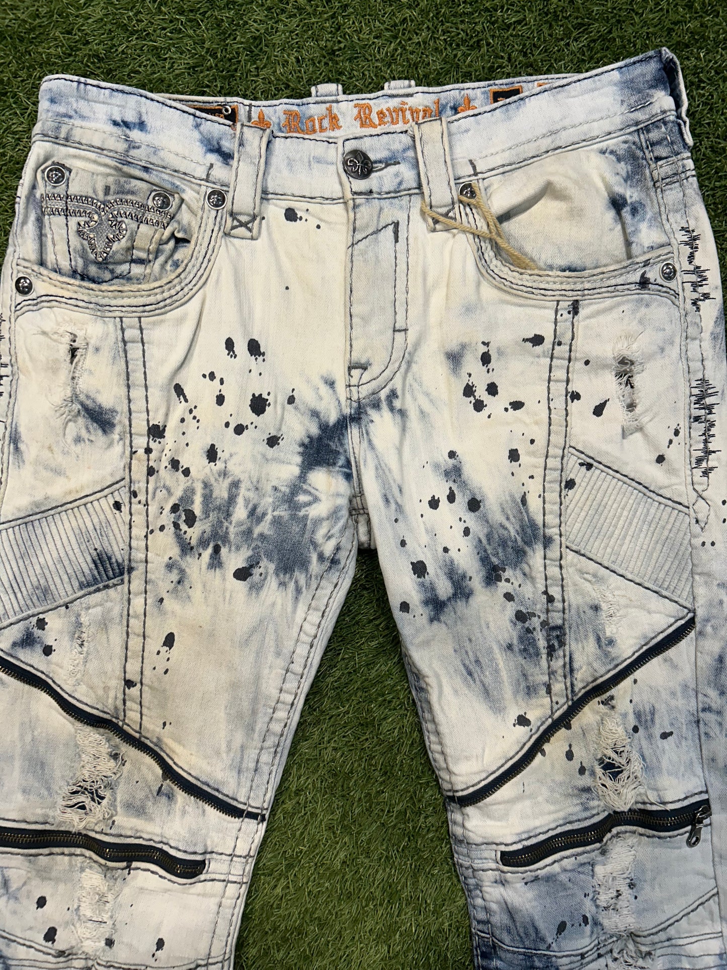 Vintage Distressed Denim Rock Revival Acid Wash Jeans