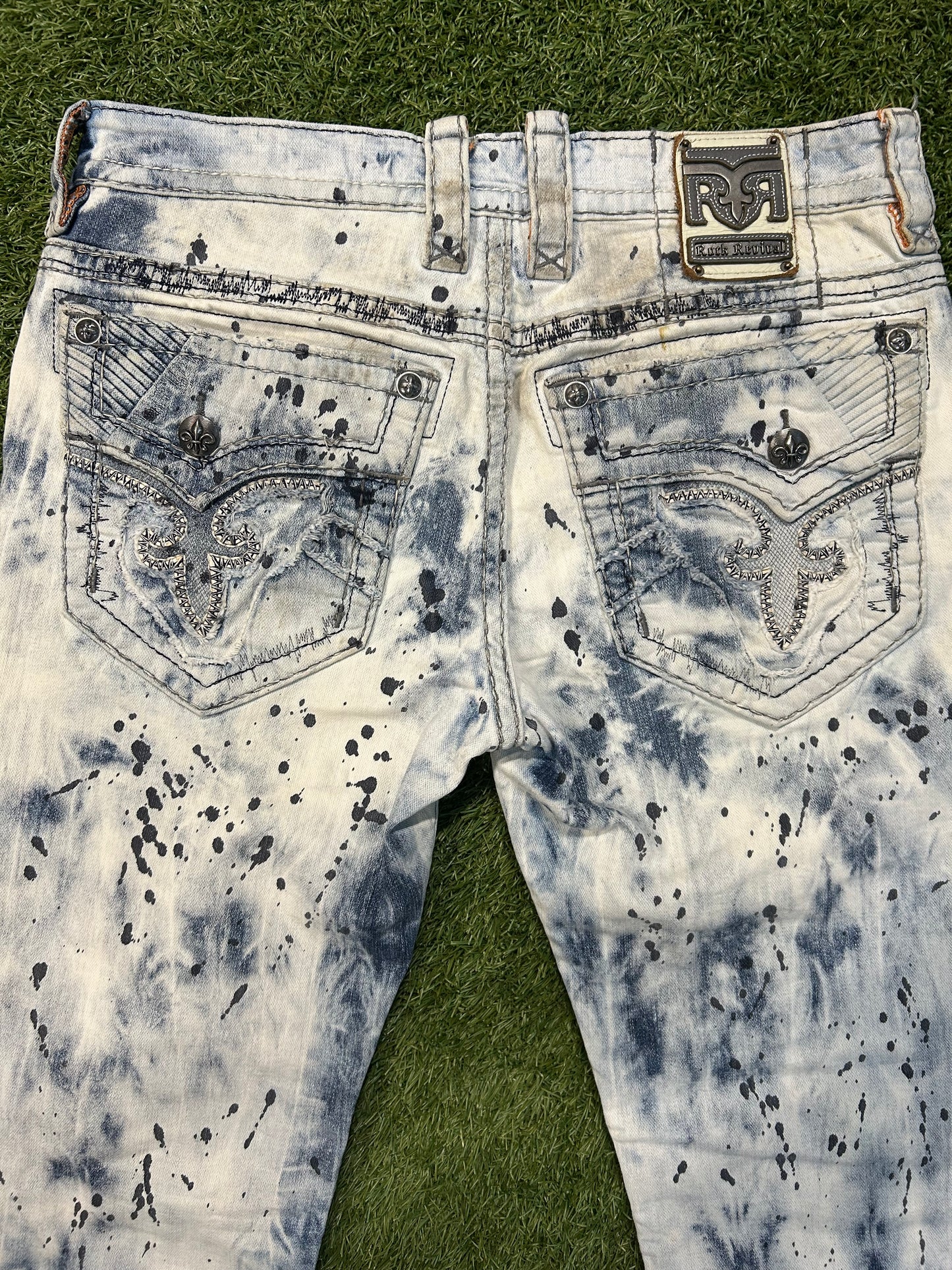 Vintage Distressed Denim Rock Revival Acid Wash Jeans