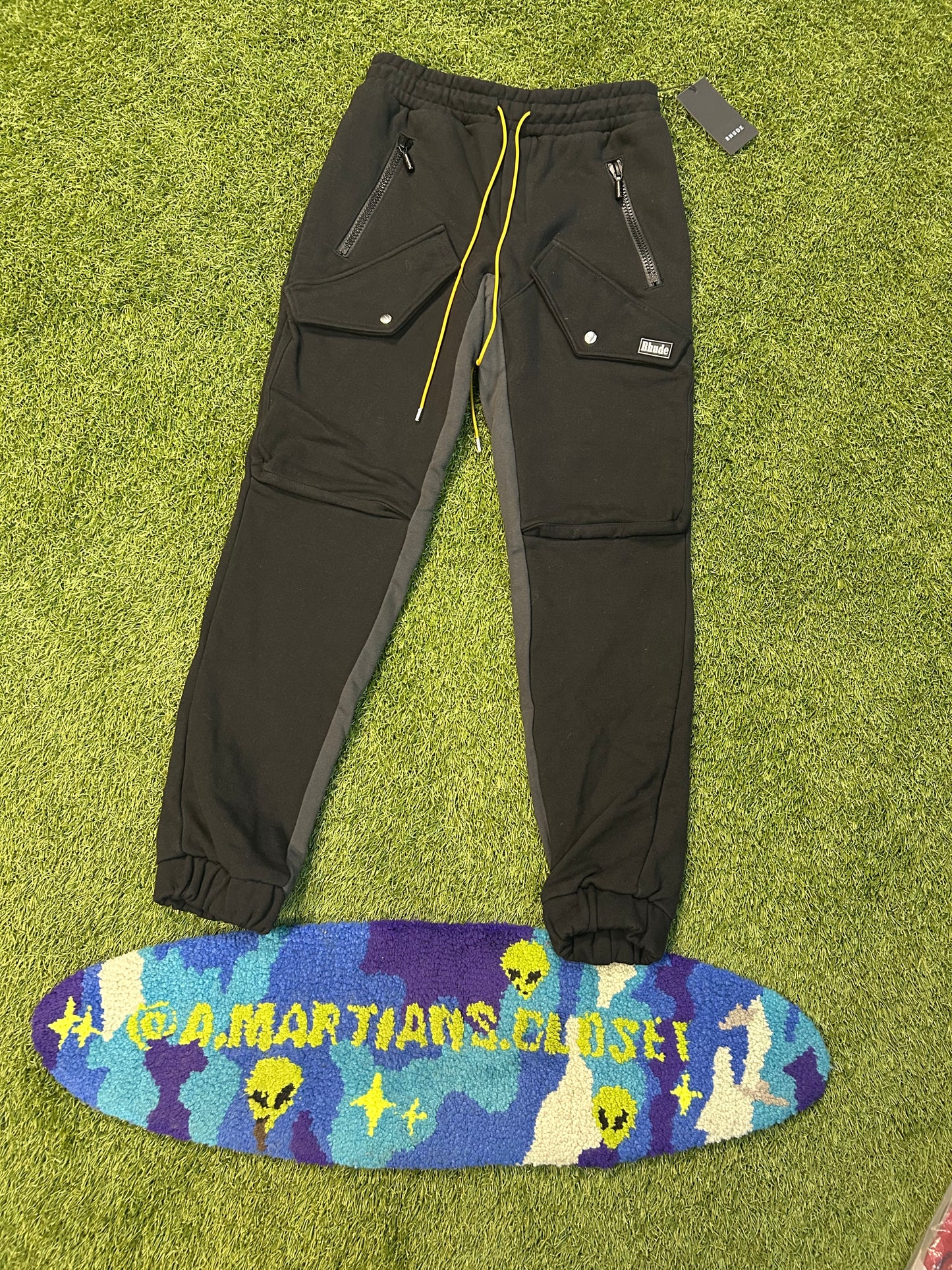 Rhude Black Classic Cargo Colorblock Pattern Sweat Pants