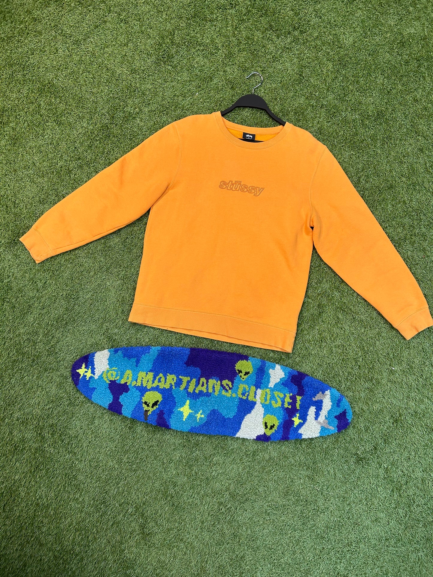 Stussy Orange Embroidered Logo Crewneck