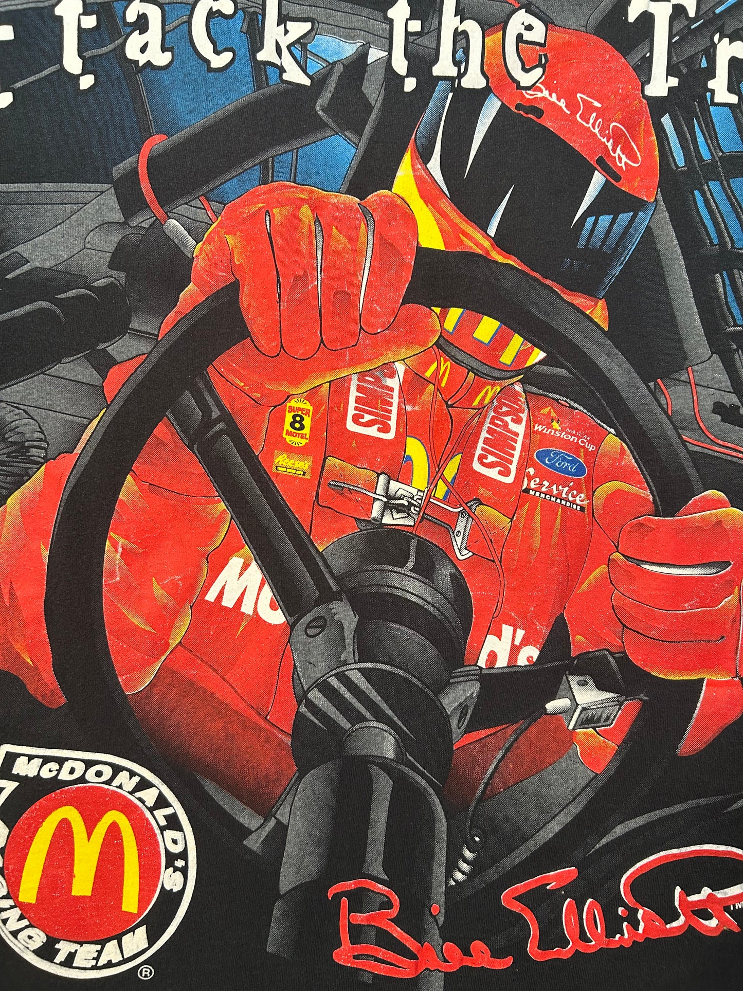 Vintage 1998 Bill Elliot Attack The Track AOP NASCAR Tee