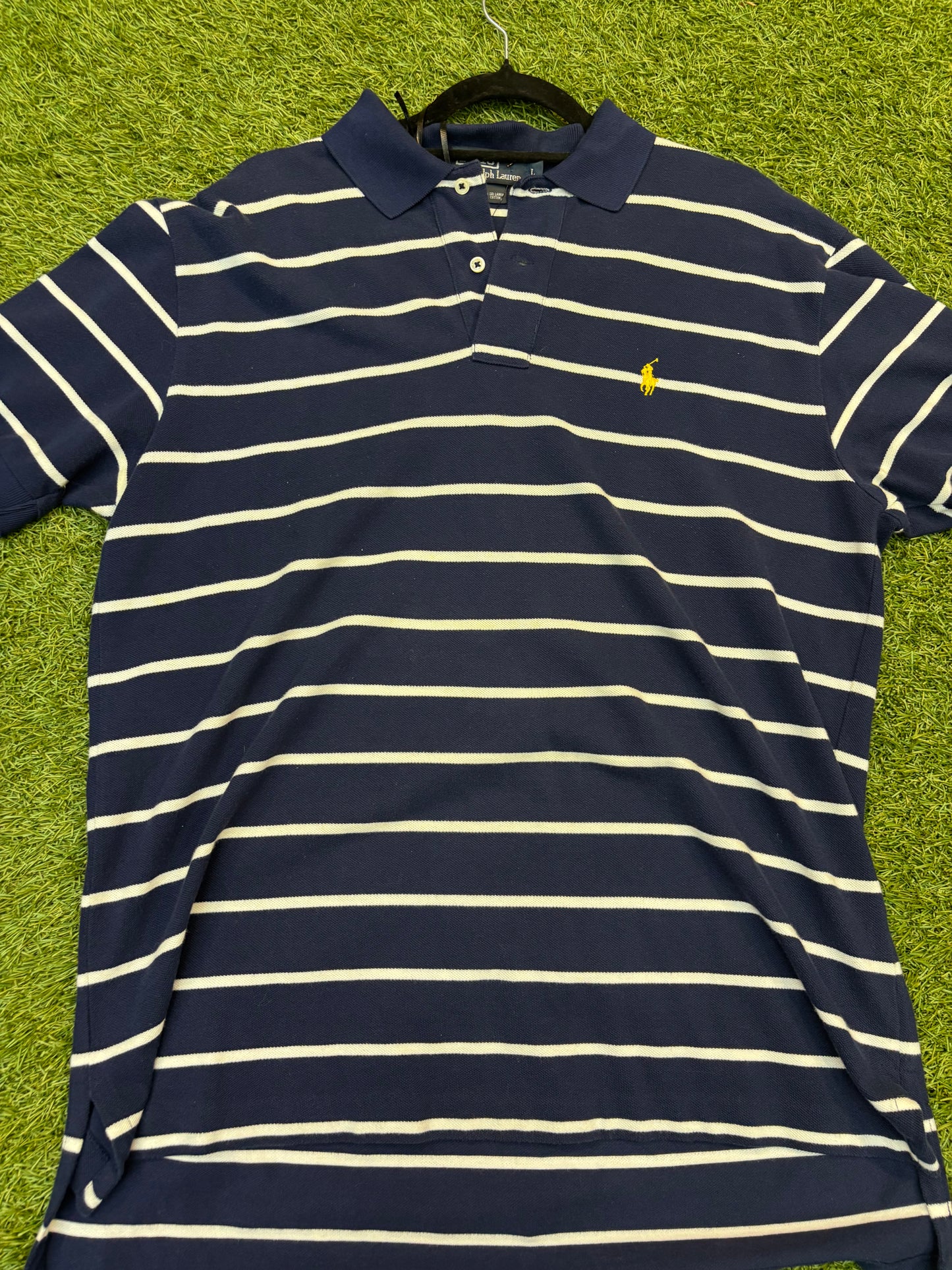 Vintage Polo Ralph Lauren navy blue and white striped polo Tee