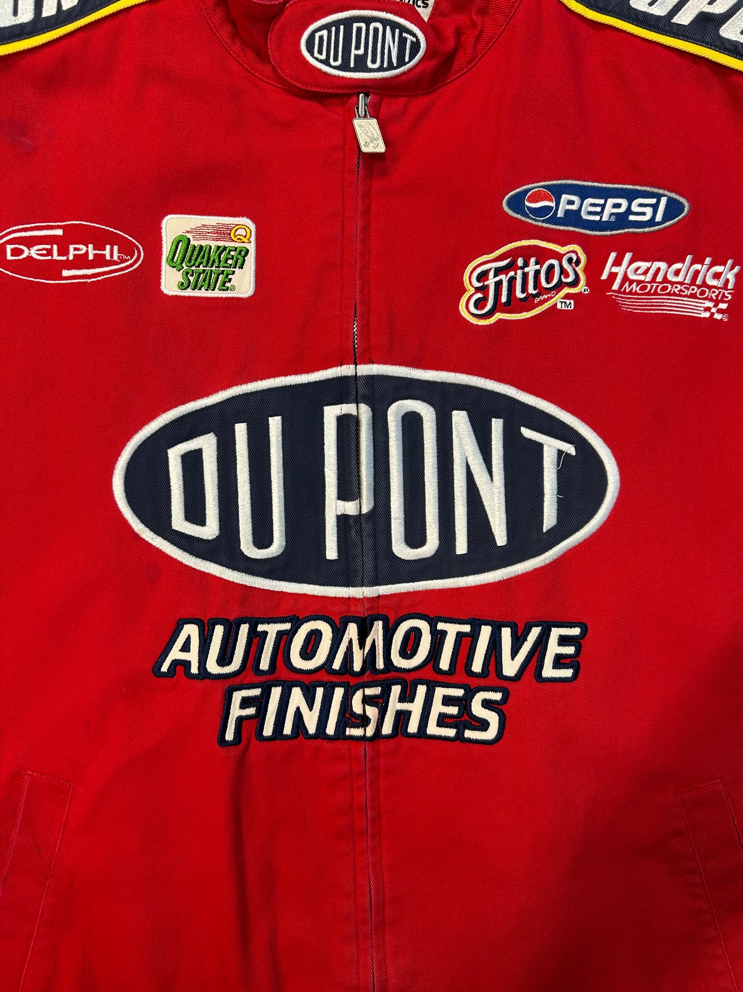 Vintage Jeff Gordon #24 DuPont Automotive Flame Sleeve NASCAR Jacket