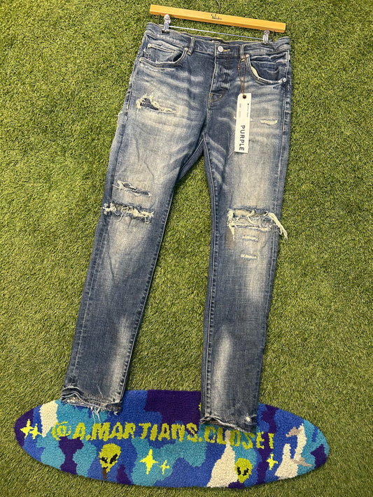 Purple The Brand Knee Cut Blue Jeans