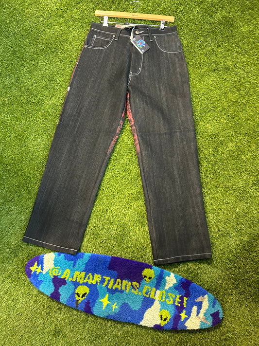 Y2K Red Back Viking Helment Affliction Style Denim Jeans