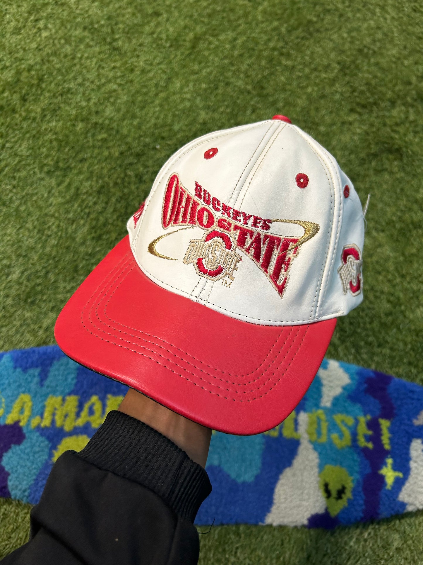 Vintage 90s Ohio State Buckeyes Leather Embroidered SnapBack