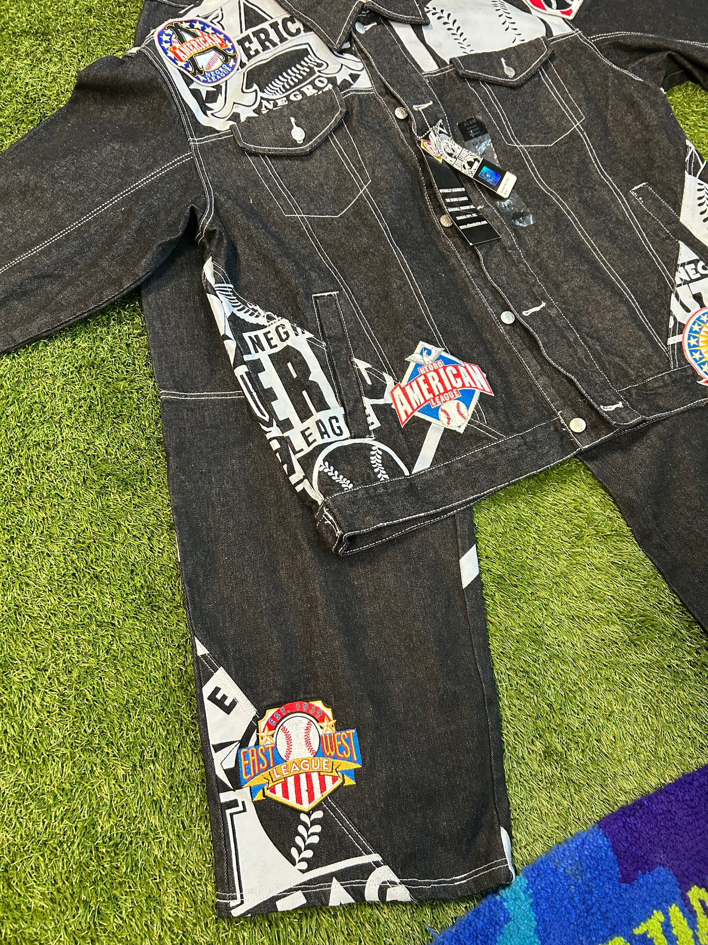 Y2K NLBM Black Denim Embroidered Jacket+Denim Jeans