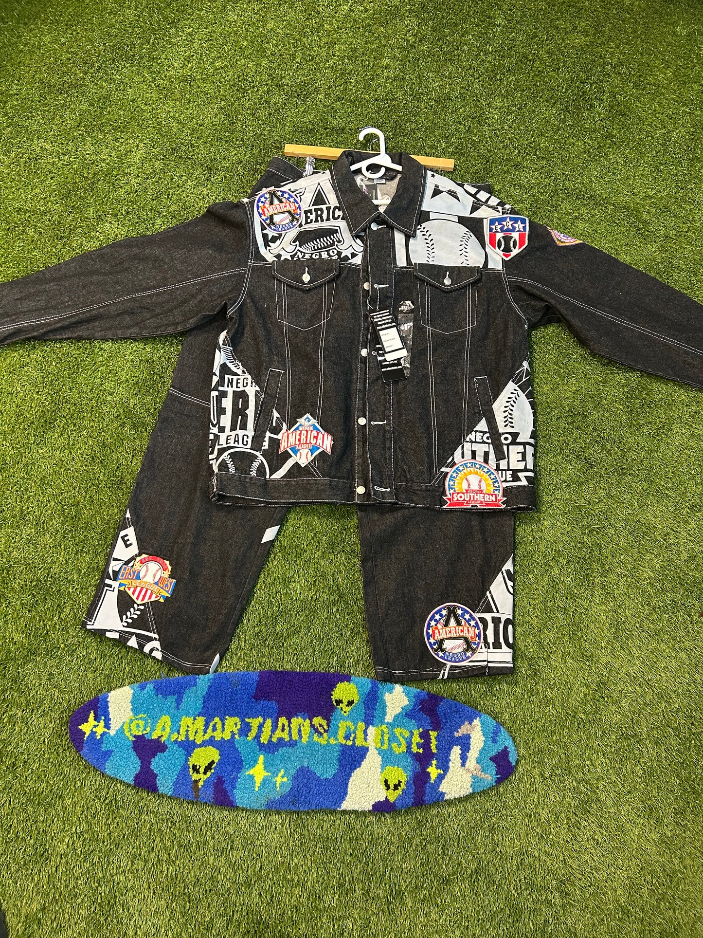 Y2K NLBM Black Denim Embroidered Jacket+Denim Jeans